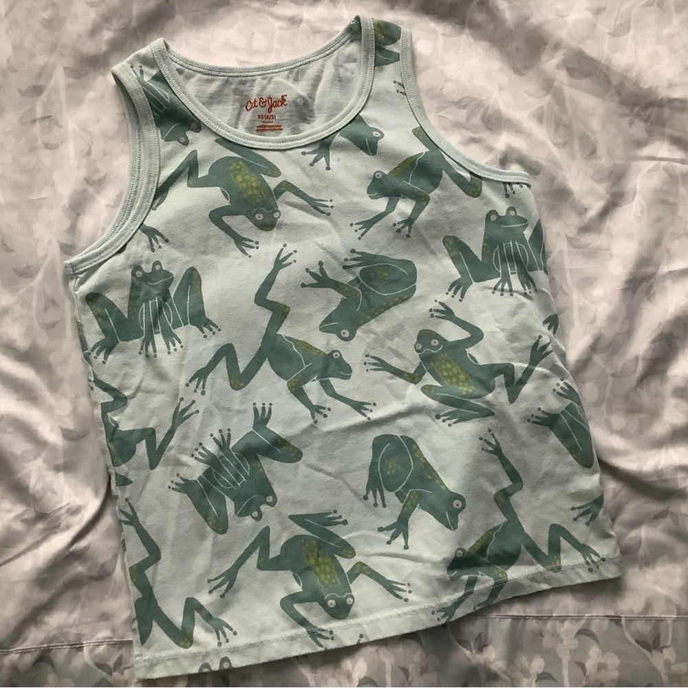 Cat & Jack Light aqua Tank Top with Green and Yellow Frog Motif